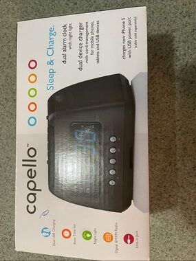 Capello Black Sleep & Charge Dual Alarm Clock Radio with USB